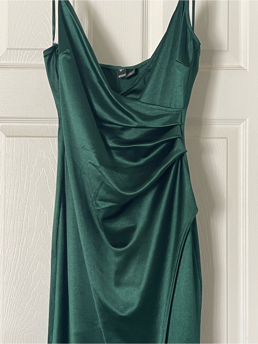 Windsor Deep Green Satin Draped Strapless Dress